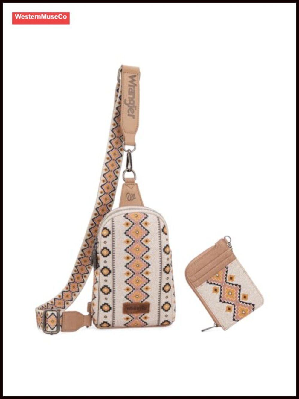 Aztec Print Crossbody Sling Bag & Wallet Set with Guitar Strap